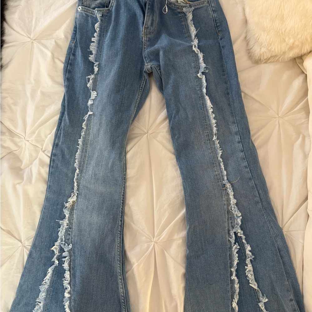 Bershka Light Blue Distressed Flare Jeans